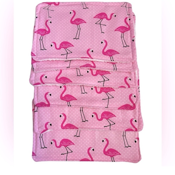 Hand Crafted Eco Friendly Pink Flamingos Reusable 100% Cotton Un Paper Towels - Picture 4 of 8